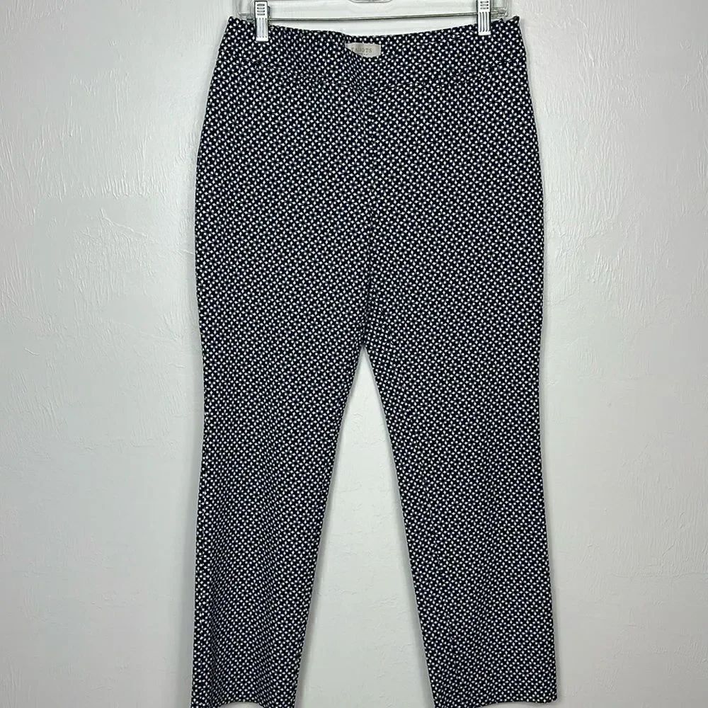 ❤️Last Chance Talbots White And Blue Slim Leg Side Slits Mid Rise Pants Size 10p